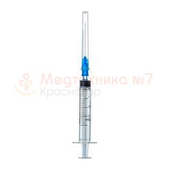 Шприц трехкомпонентный 2 мл с надетой иглой 0,6х30мм 23G 1 1/4"