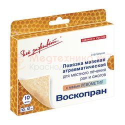 Повязка на рану Воскопран Левометил 10х10 см, мазевая, сетчатая