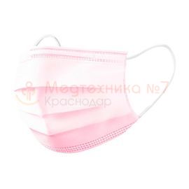 Одноразовая медицинская трехслойная маска, розовая
