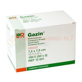 Марлевые салфетки LR Gazin (Газин) стерильные 8 слоев с Y-разрезом 7,5х7,5 см, 2 шт/уп, арт. 13521