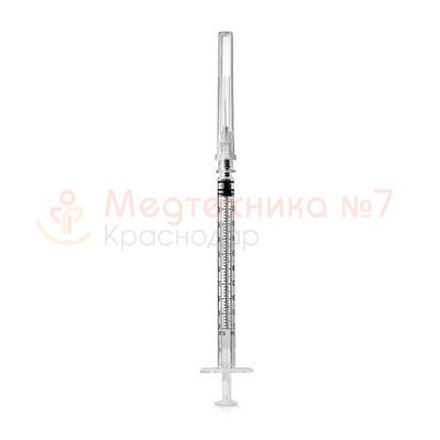 Шприц трехкомпонентный 3 мл с надетой иглой 0,6х30мм 23G 1 1/4 Шприц трехкомпонентный 3 мл с надетой иглой 0,6х30мм 23G 1 1/4