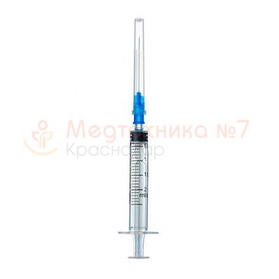 Шприц трехкомпонентный 2 мл с надетой иглой 0,6х30мм 23G 1 1/4"