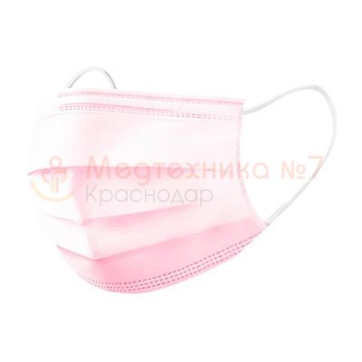 Одноразовая медицинская трехслойная маска, розовая