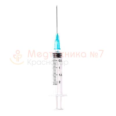 Шприц трехкомпонентный 2 мл с иглой 23Gх1 1/4" (0,6х30 мм), ТЕТ-А-ТЕТ