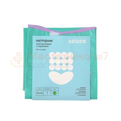 Нагрудник многоразовый с карманом BESIDE зеленый, ПВХ, 45x65 см в упаковке